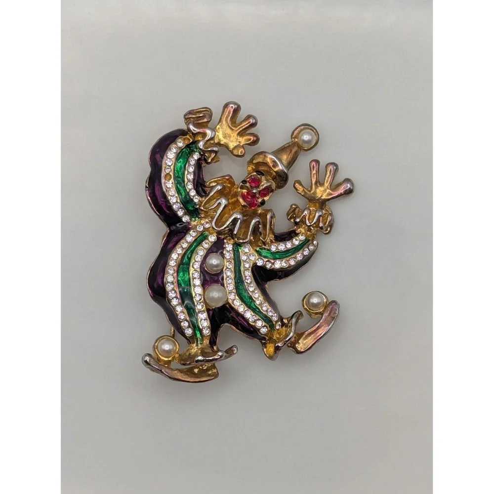 Unbranded Clown Brooch Womens OS‎ Multi Enamel Rhinestone Jester Circus Pin